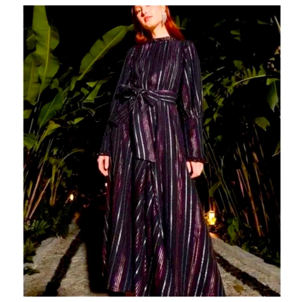 FARM Rio Metallic Lurex Stripe Maxi Dress w/ Statement Cuffs (Size: S-M)